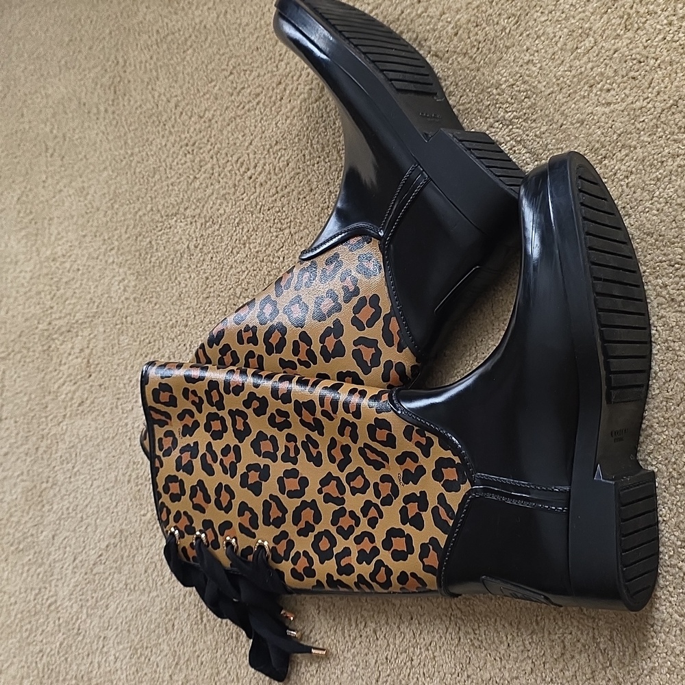 Coach Black and Leopard Lace-Up Boots